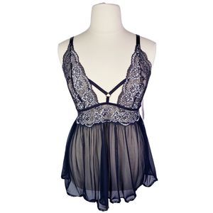 Seven Til Midnight Cross Dye Lace & Mesh Babydoll / G-String Set